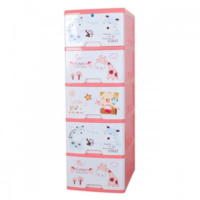 Cartoon creative Plastic cupboard storage cabinet wardrobe 5 layer clothes storage closet with lock for kids