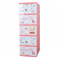 Cartoon creative Plastic cupboard storage cabinet wardrobe 5 layer clothes storage closet with lock for kids