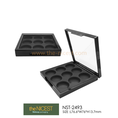 New design 9 colors eyeshadow case cosmetic packaging with transparent cap